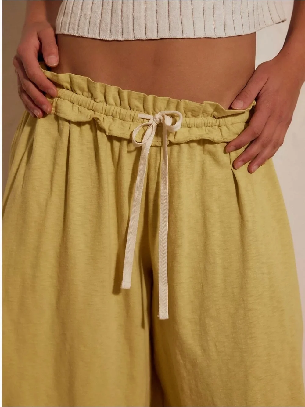 NWT! Free People Elara Cotton Pants Flowy Boho Yellow Jasmine L